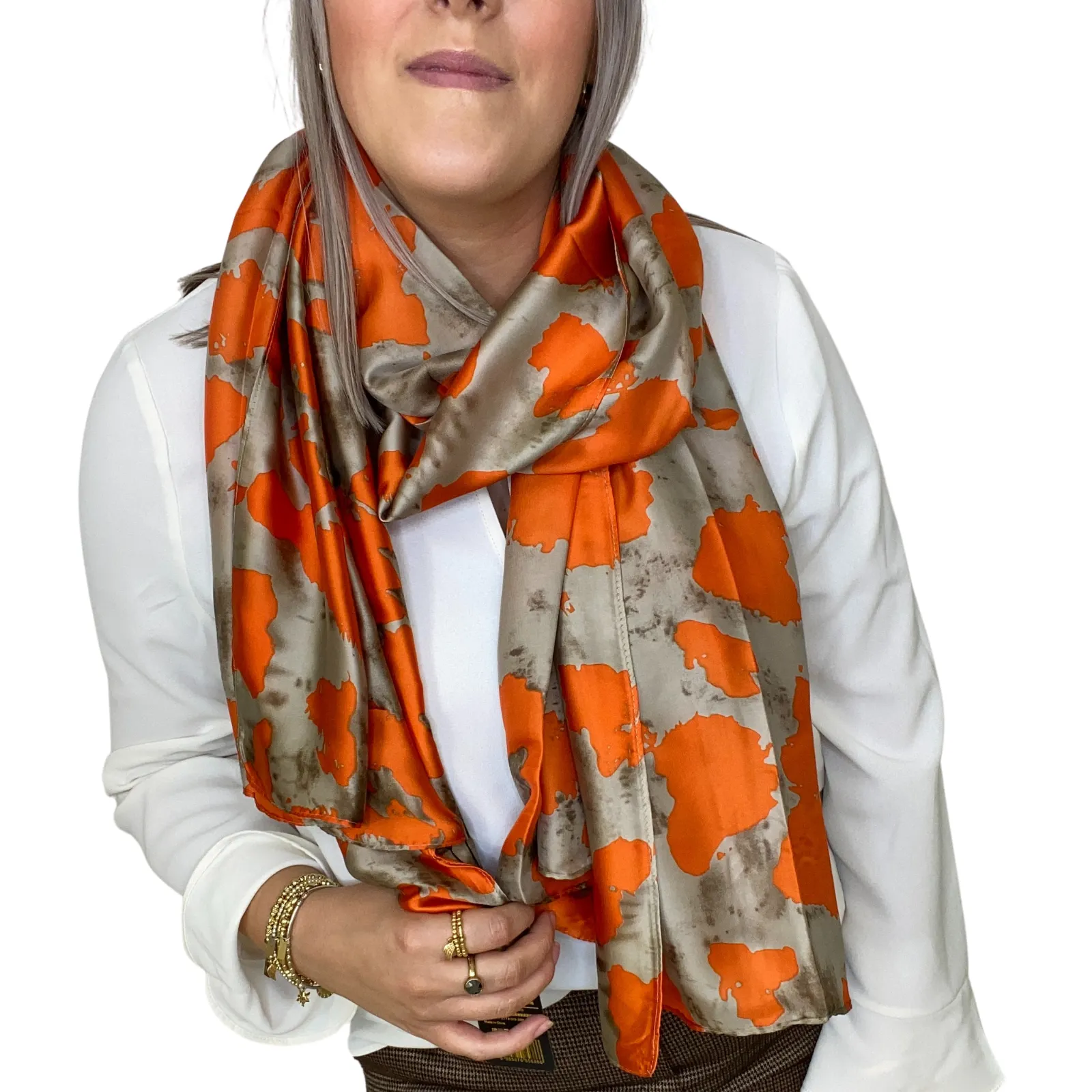 Orange & Taupe Marble Scarf