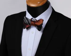 Orange Black Mens Silk Self tie Bow Tie with Pocket Squares Set