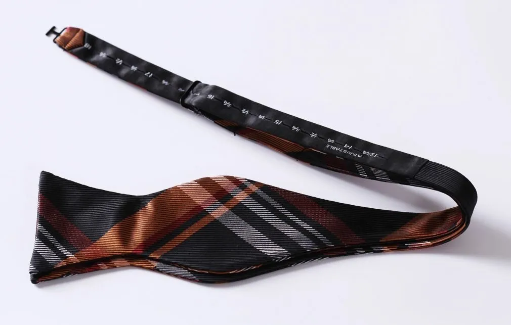 Orange Black Mens Silk Self tie Bow Tie with Pocket Squares Set