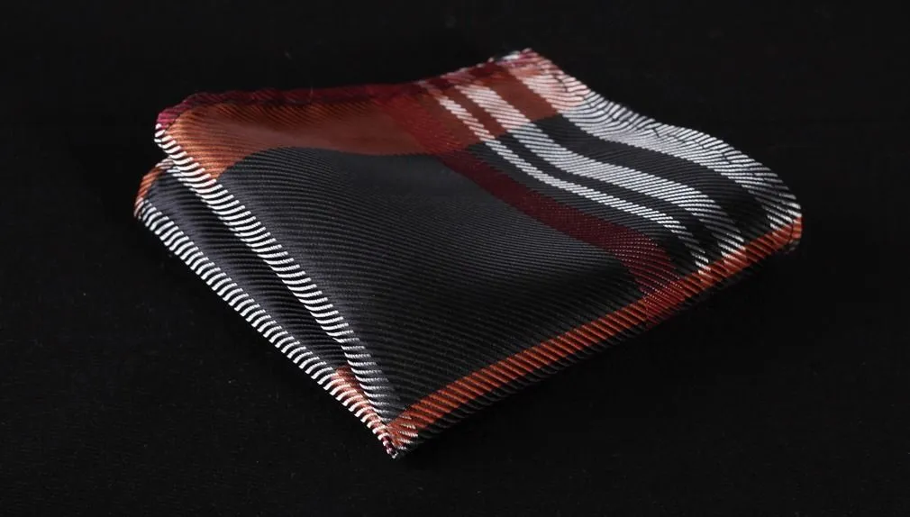 Orange Black Mens Silk Self tie Bow Tie with Pocket Squares Set