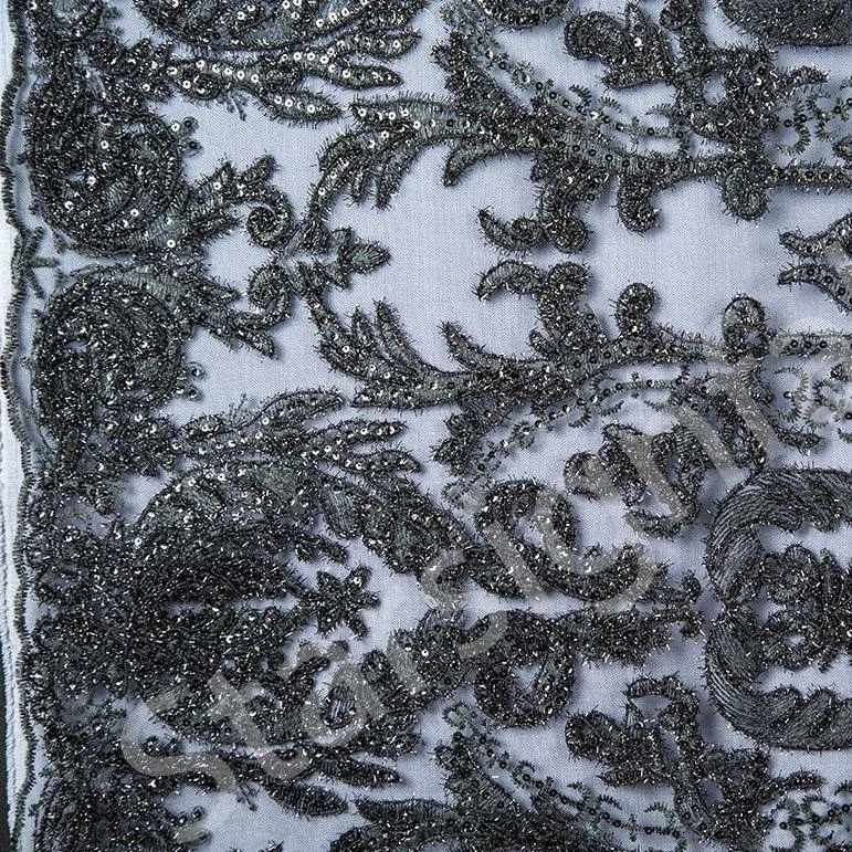 Ottoman Design Scalloped Glitter Thread Embroidery Fabric