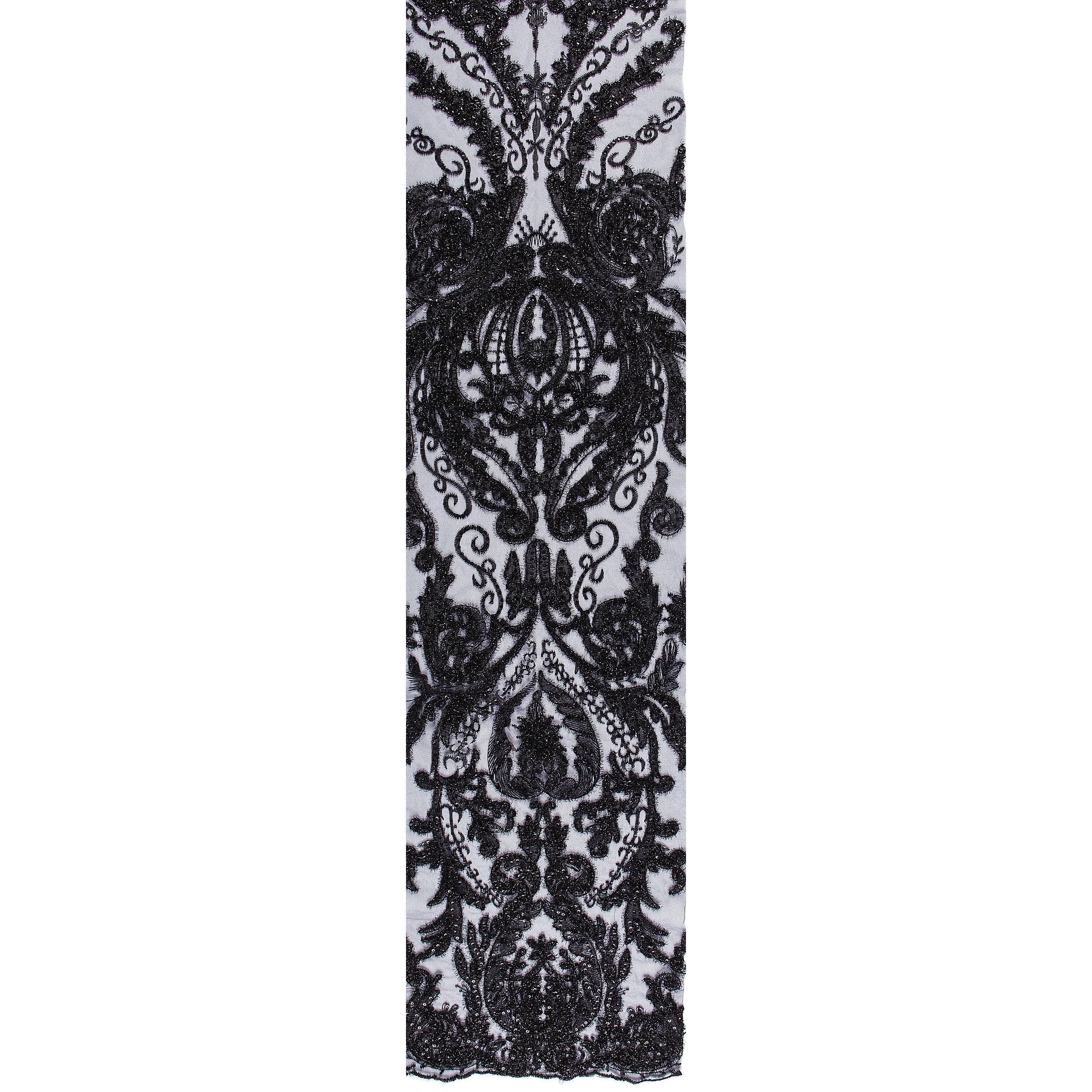 Ottoman Design Scalloped Glitter Thread Embroidery Fabric