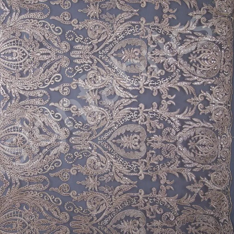 Ottoman Design Scalloped Glitter Thread Embroidery Fabric