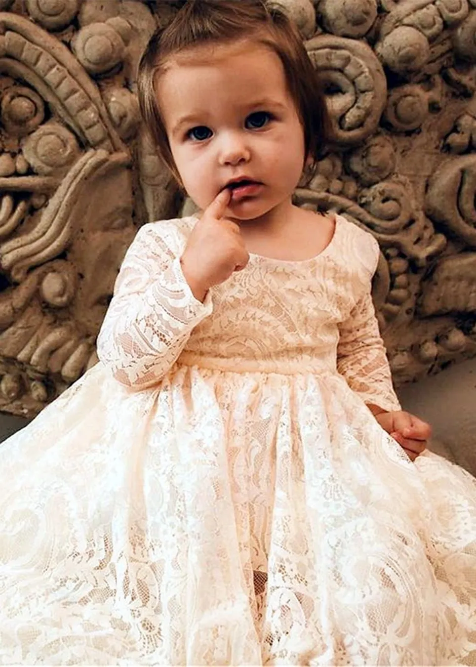 Paisley All Lace Flower Girl Dress in Antique Ivory