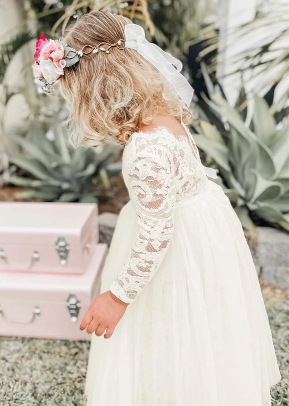Paisley Lace Flower Girl Dress in Ivory