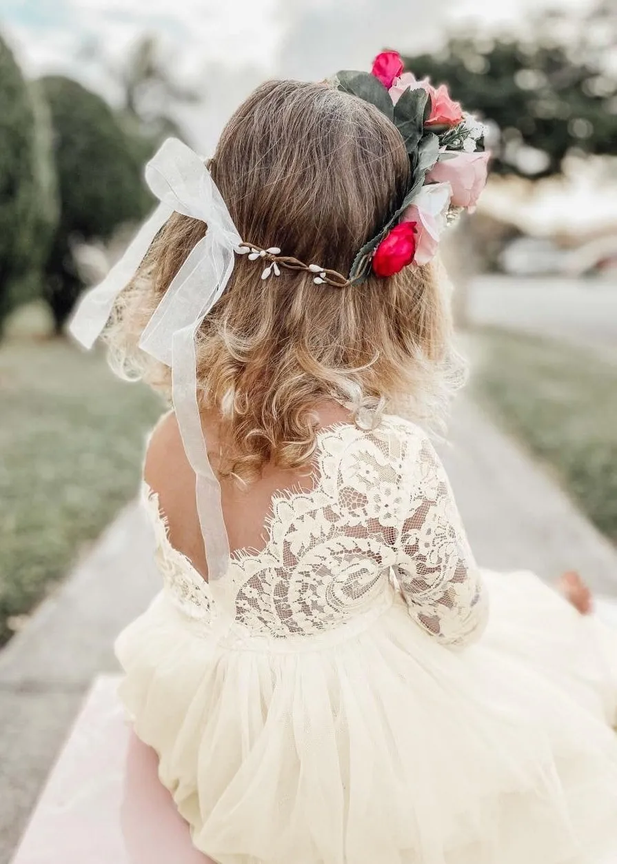 Paisley Lace Flower Girl Dress in Ivory