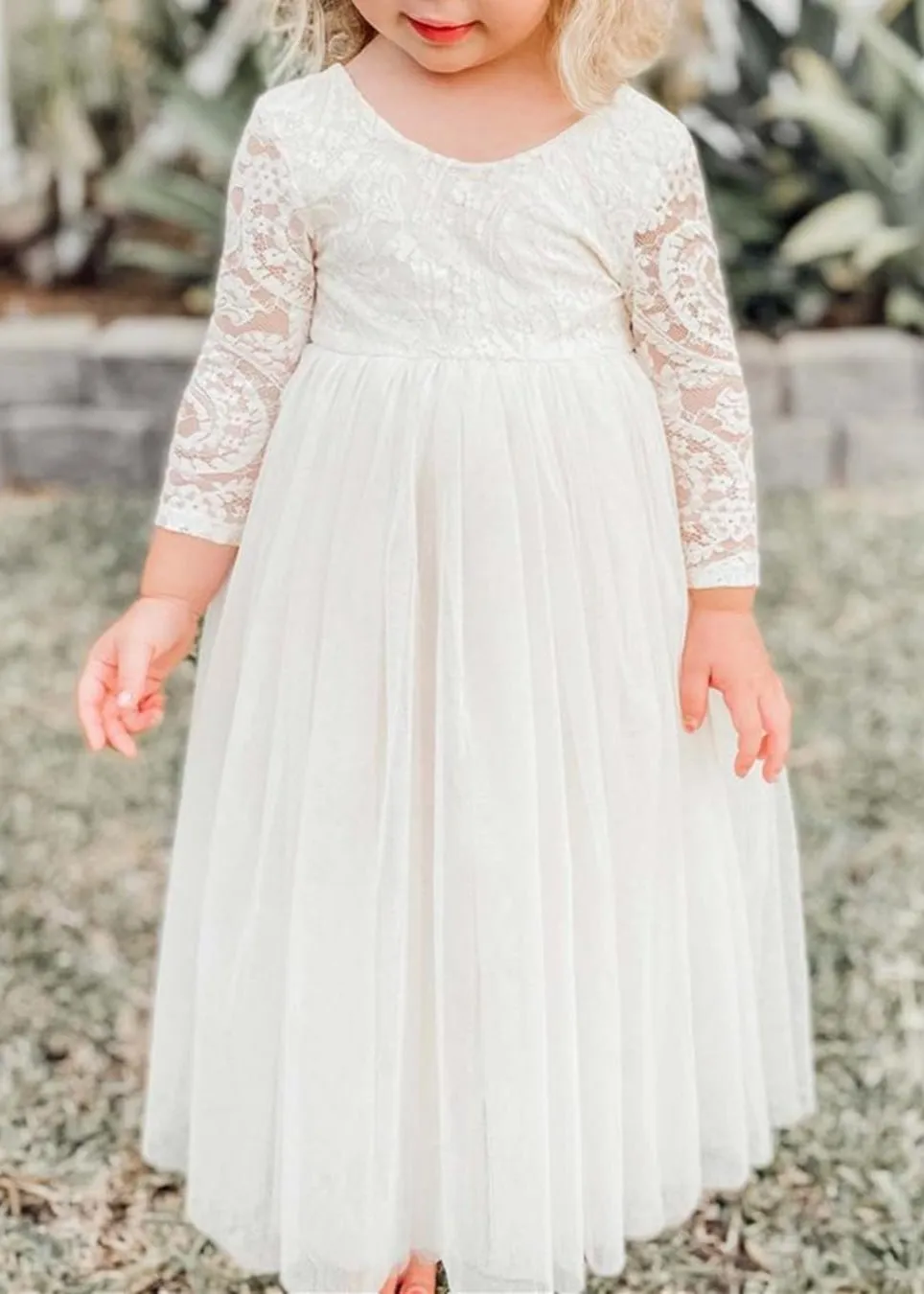 Paisley Lace Flower Girl Dress in Ivory