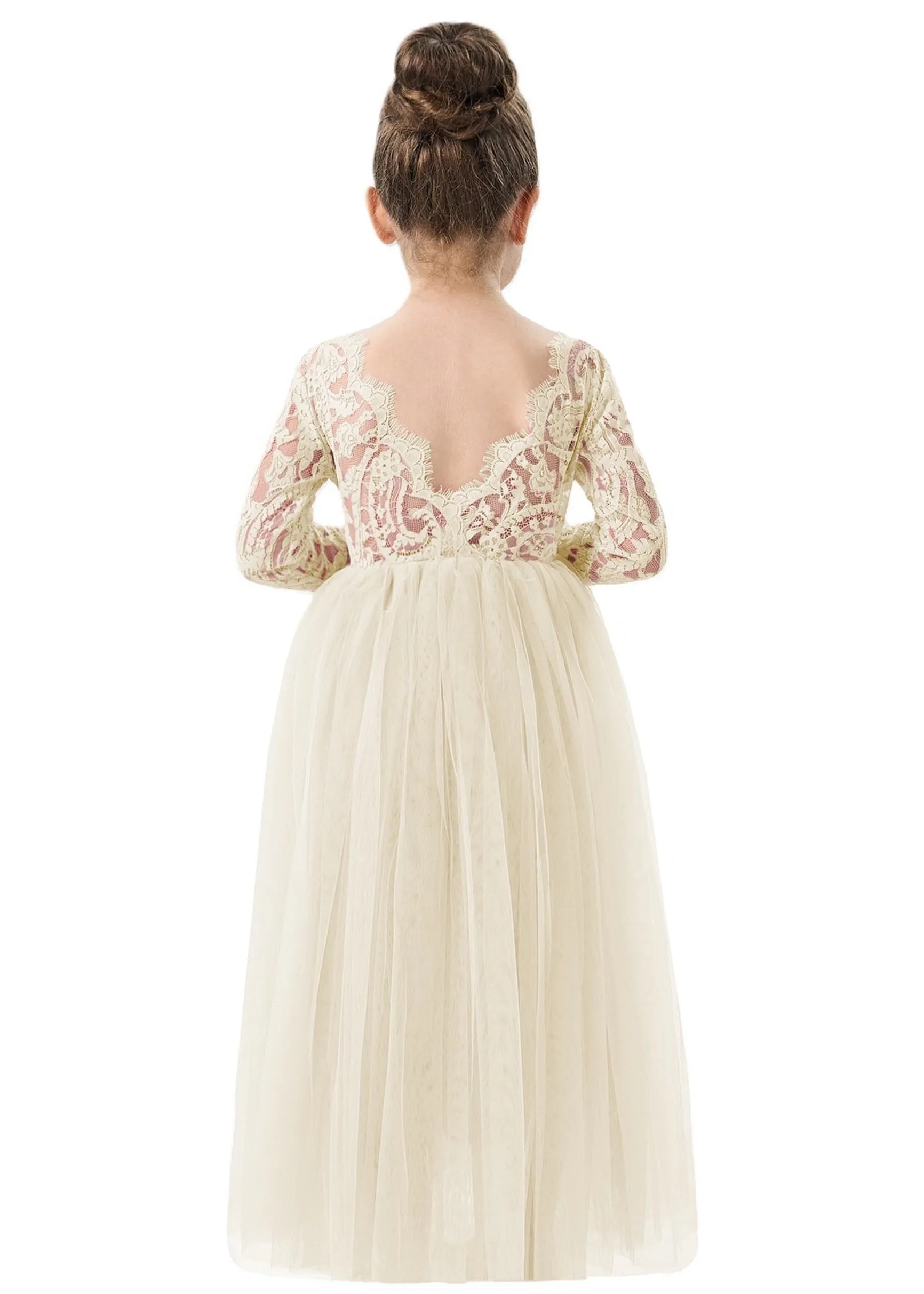 Paisley Lace Flower Girl Dress in Ivory