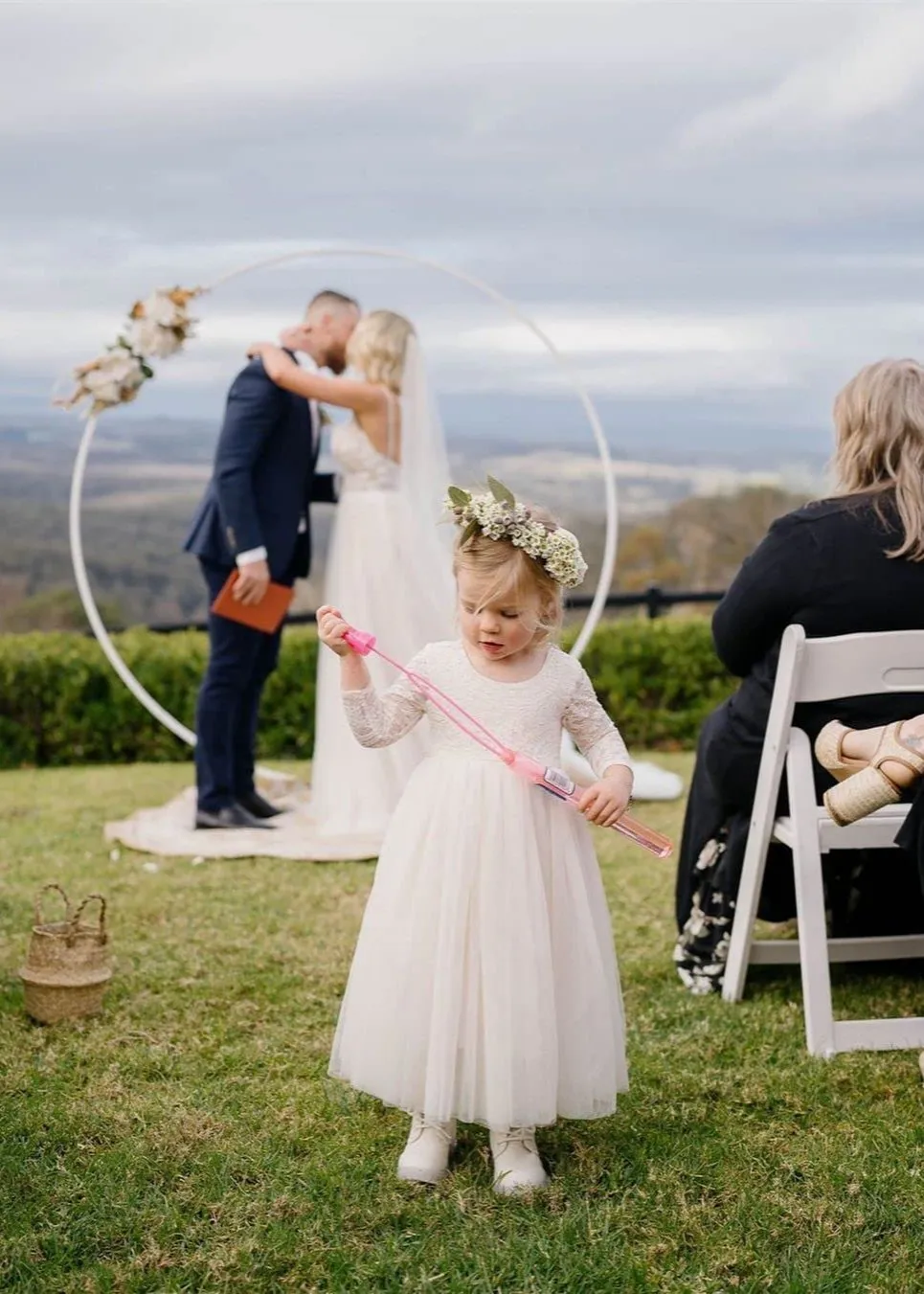 Paisley Lace Flower Girl Dress in Ivory