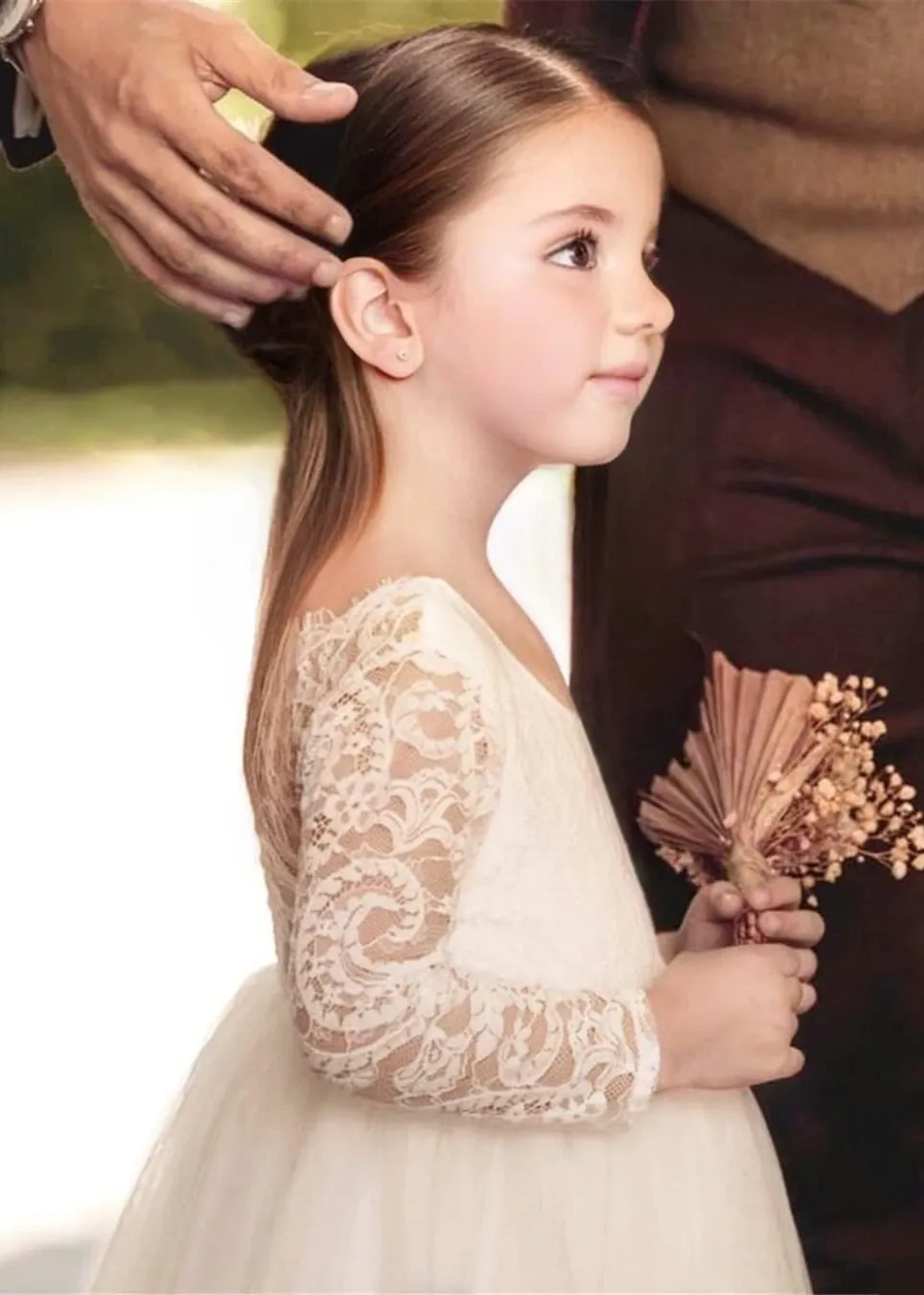 Paisley Lace Flower Girl Dress in Ivory