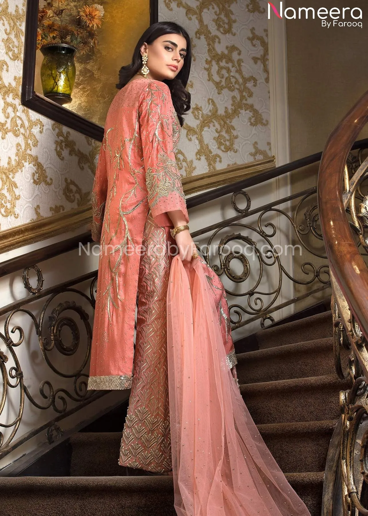 Pakistani Wedding Long Shirt with Sharara Dress  #WN21