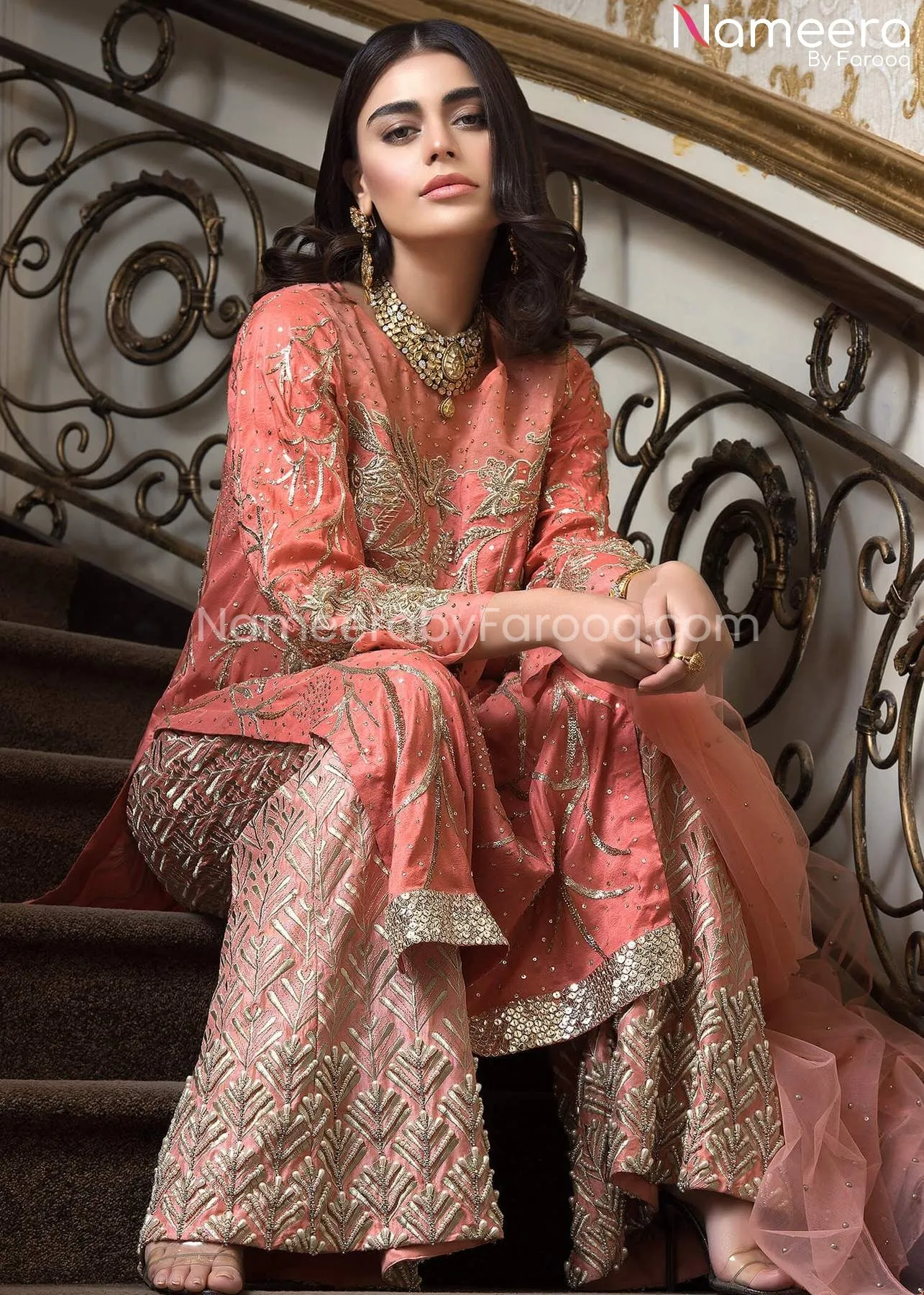 Pakistani Wedding Long Shirt with Sharara Dress  #WN21