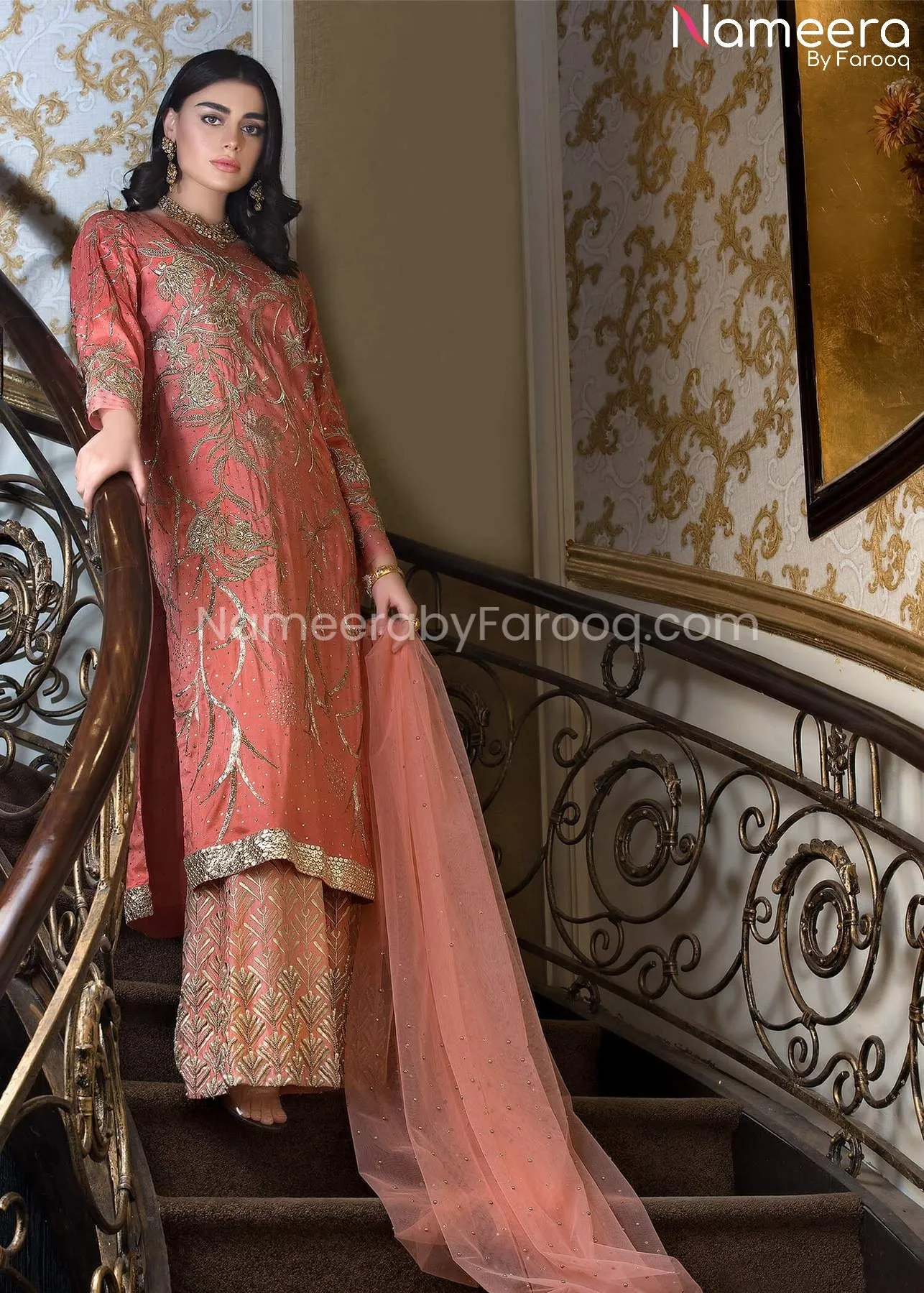 Pakistani Wedding Long Shirt with Sharara Dress  #WN21