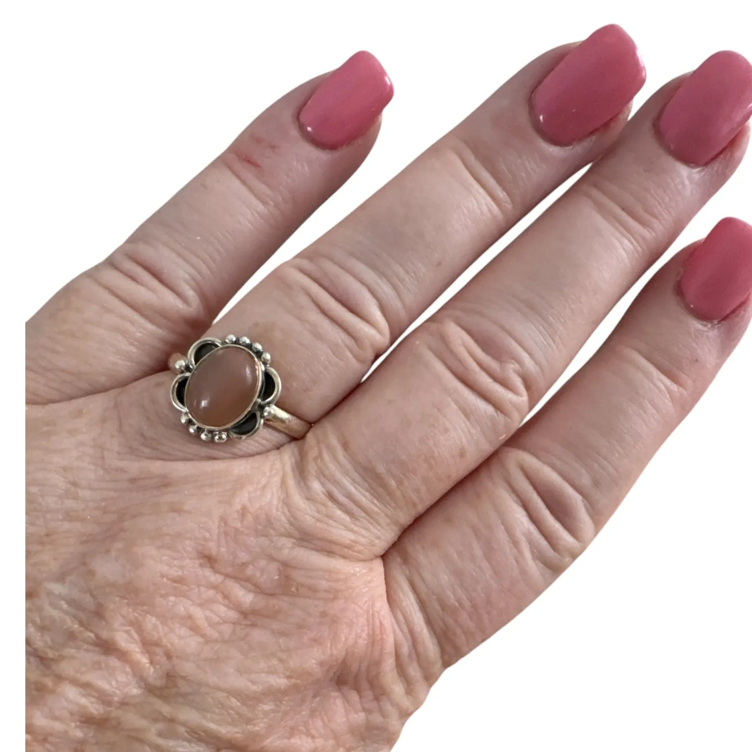 Peach Moonstone Solid 925 Sterling Silver 8