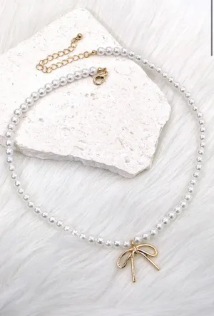Pearl Bow Drop Necklace