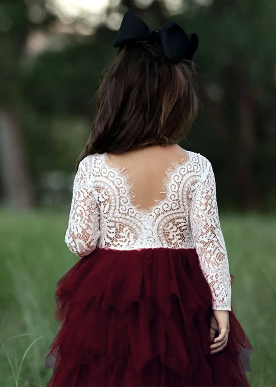 Peony Lace Flower Girl Dress in Burgundy (tiered)