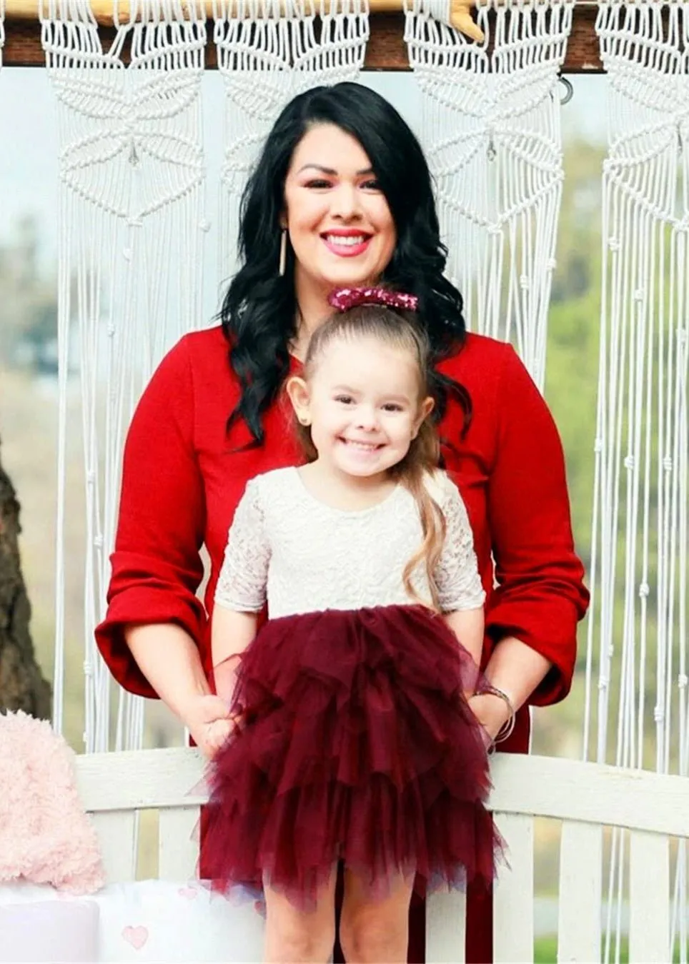 Peony Lace Flower Girl Dress in Burgundy (tiered)