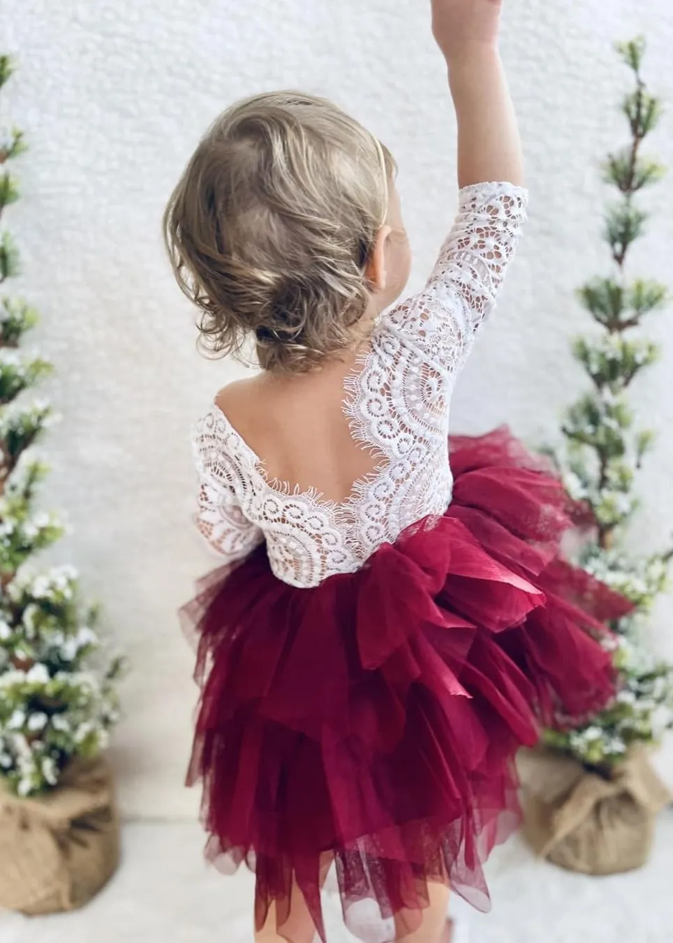 Peony Lace Flower Girl Dress in Burgundy (tiered)
