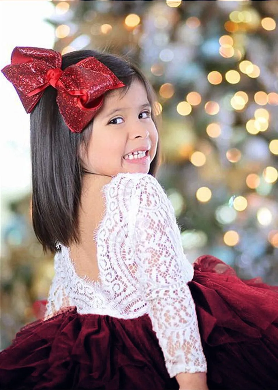 Peony Lace Flower Girl Dress in Burgundy (tiered)