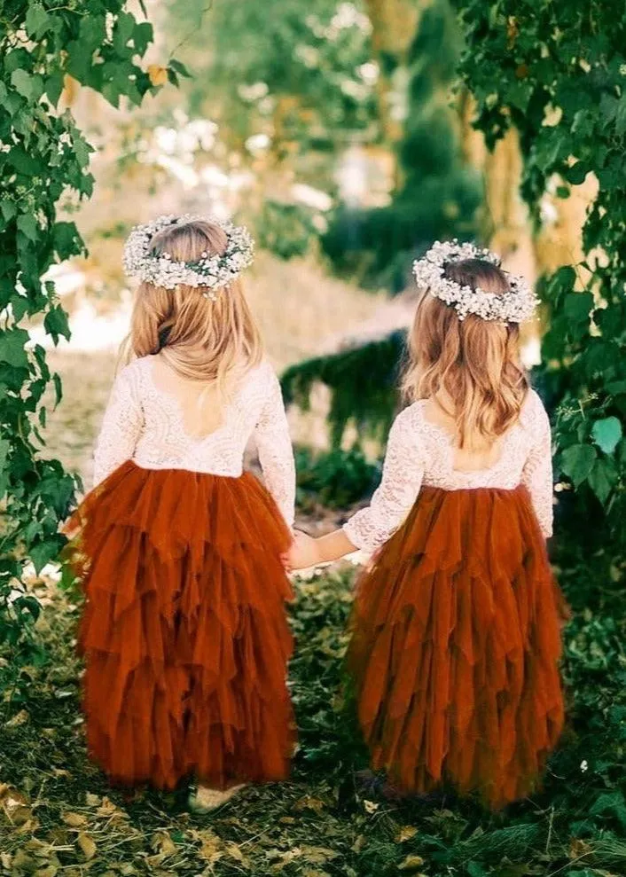Peony Lace Flower Girl Dress in Burnt Orange (tiered)