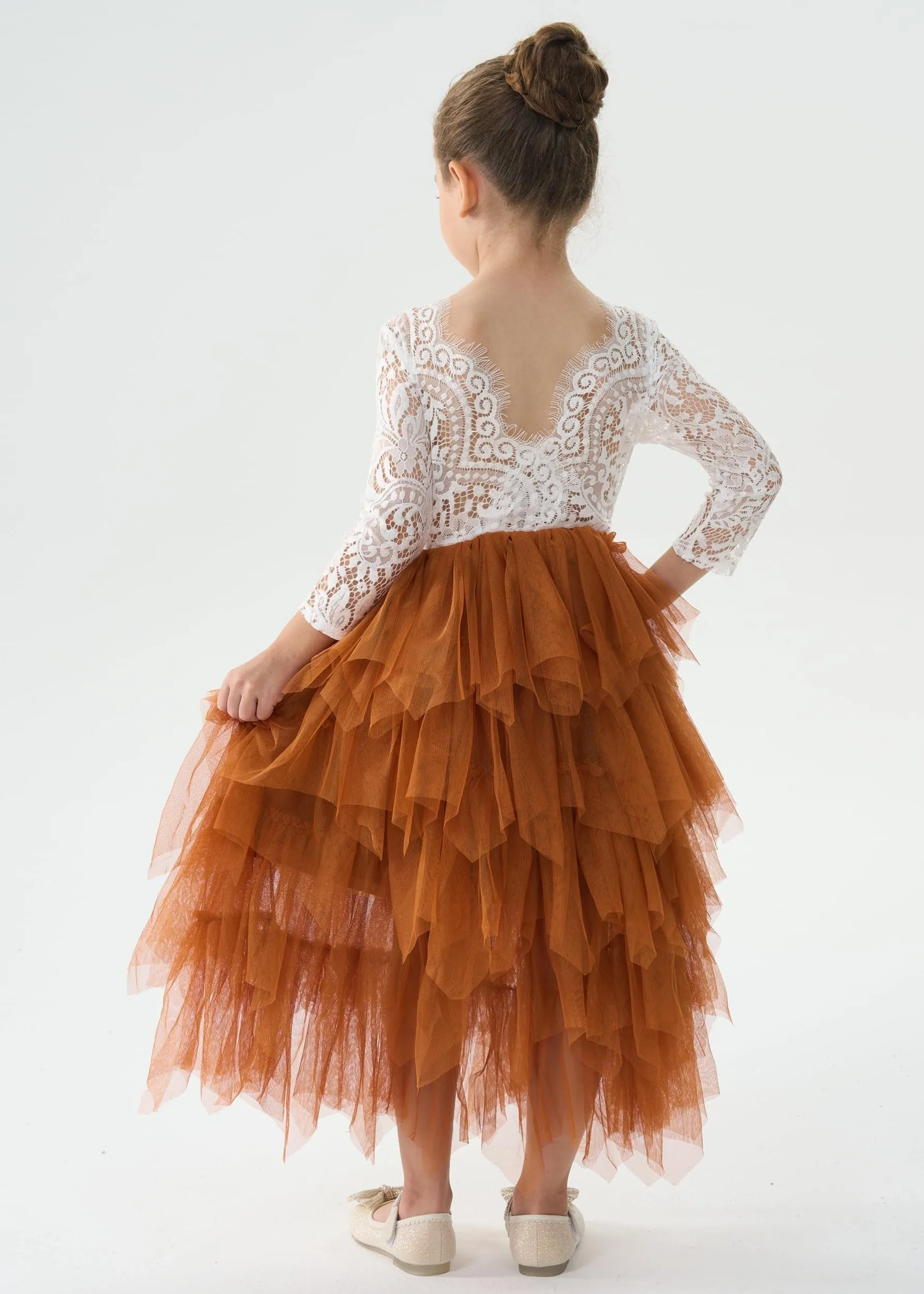 Peony Lace Flower Girl Dress in Burnt Orange (tiered)