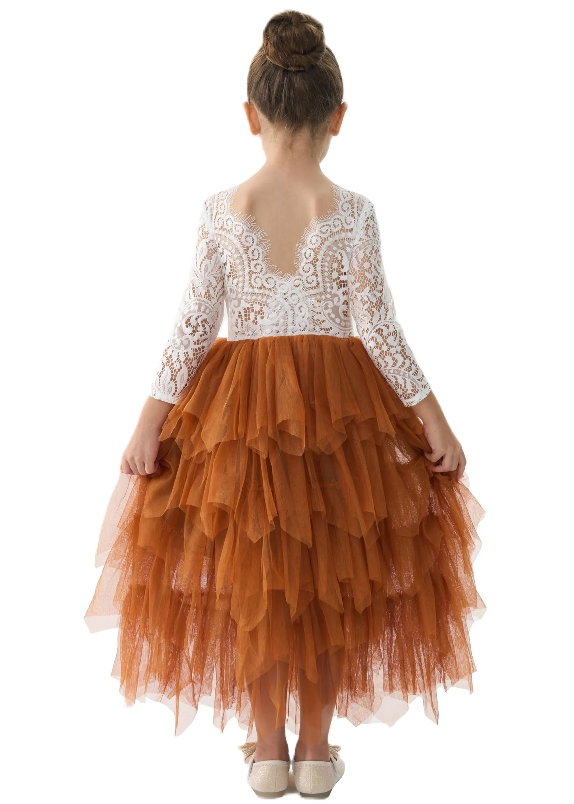 Peony Lace Flower Girl Dress in Burnt Orange (tiered)