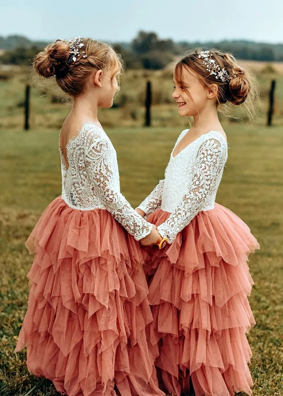 Peony Lace Flower Girl Dress in Dusty Pink (tiered)