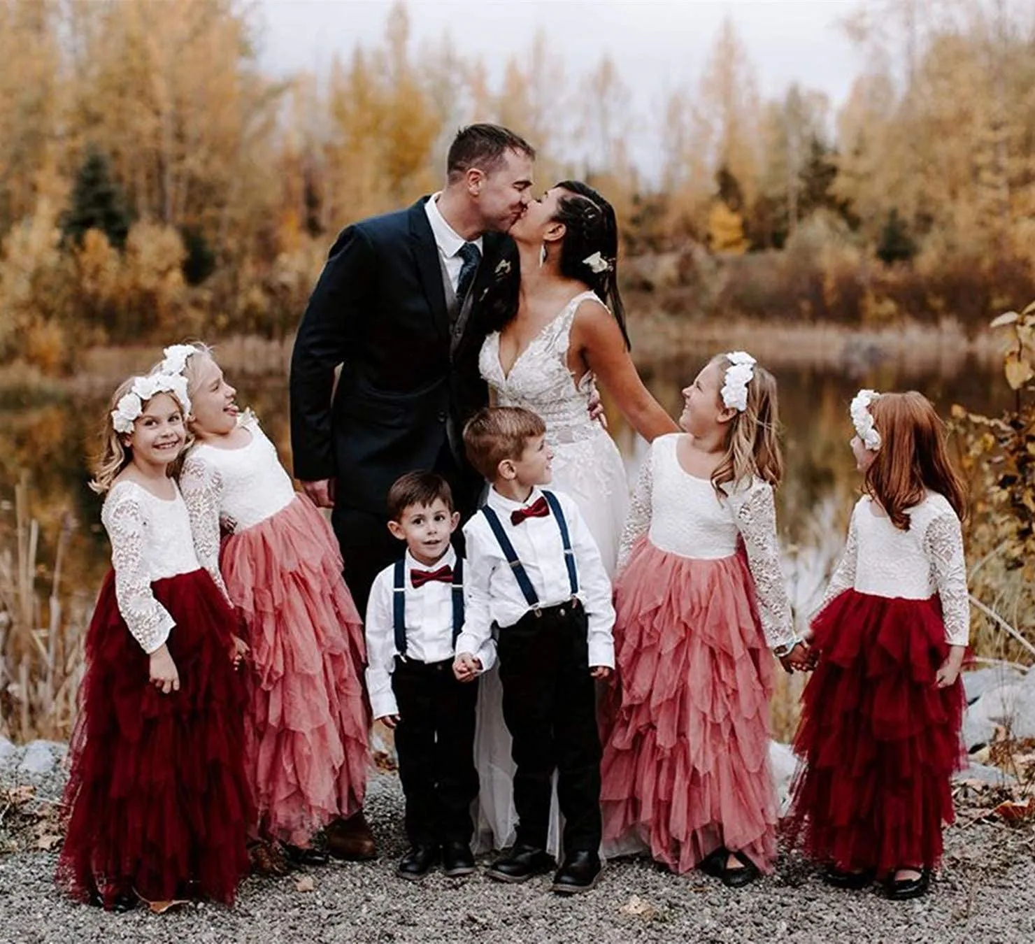 Peony Lace Flower Girl Dress in Dusty Pink (tiered)