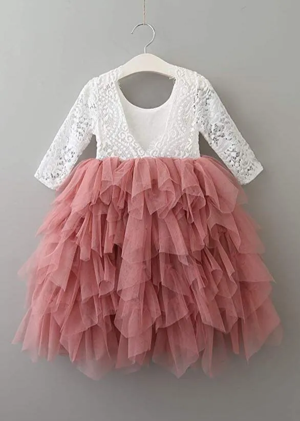 Peony Lace Flower Girl Dress in Dusty Pink (tiered)