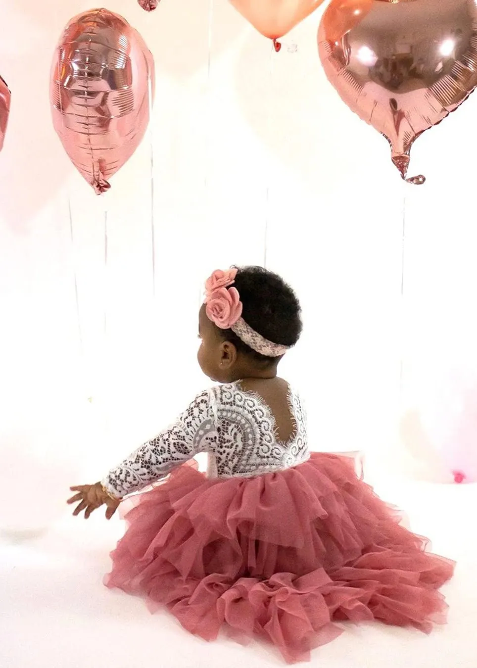 Peony Lace Flower Girl Dress in Dusty Pink (tiered)