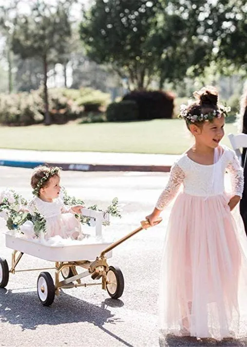 Peony Lace Flower Girl Dress in Pink