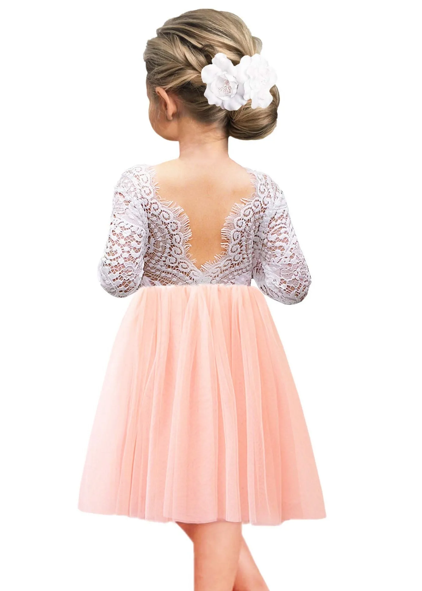 Peony Lace Flower Girl Dress in Pink