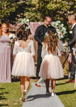 Peony Lace Flower Girl Dress in Pink