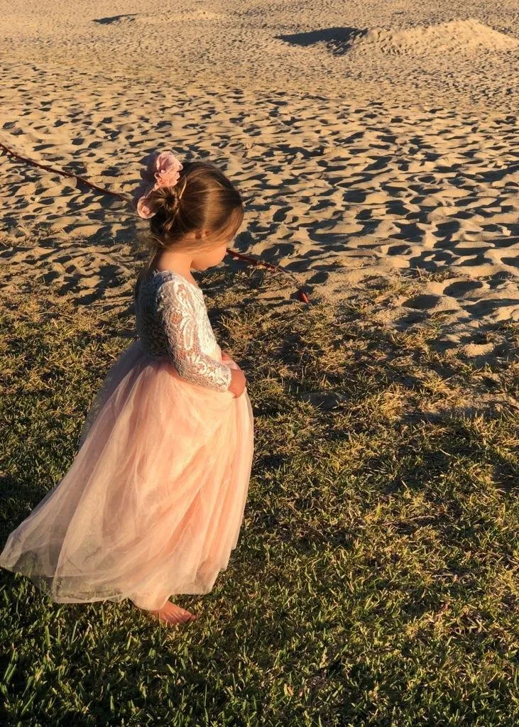 Peony Lace Flower Girl Dress in Pink