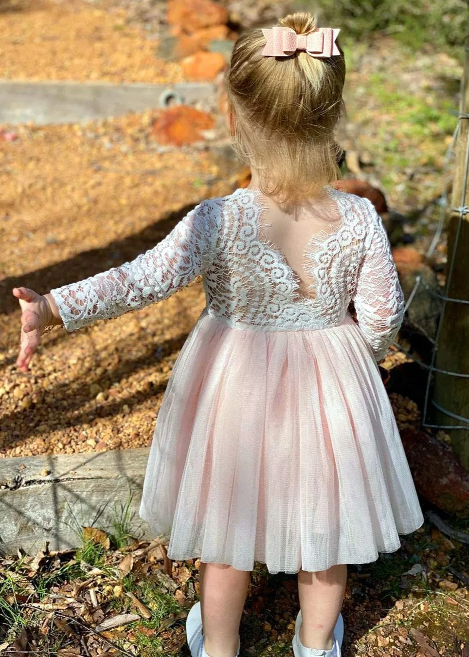 Peony Lace Flower Girl Dress in Pink
