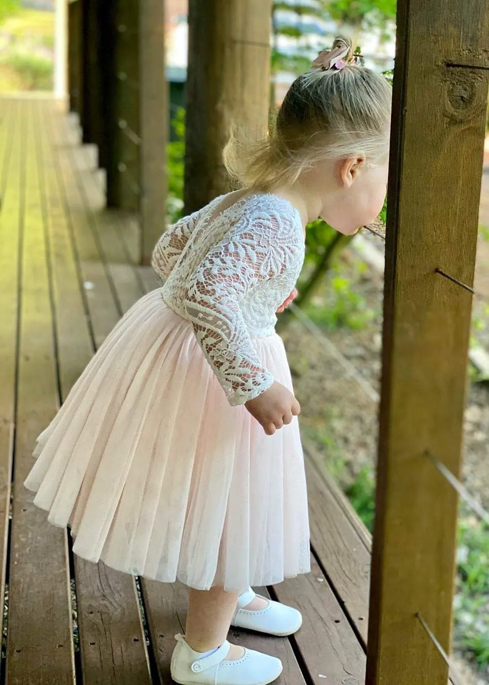 Peony Lace Flower Girl Dress in Pink