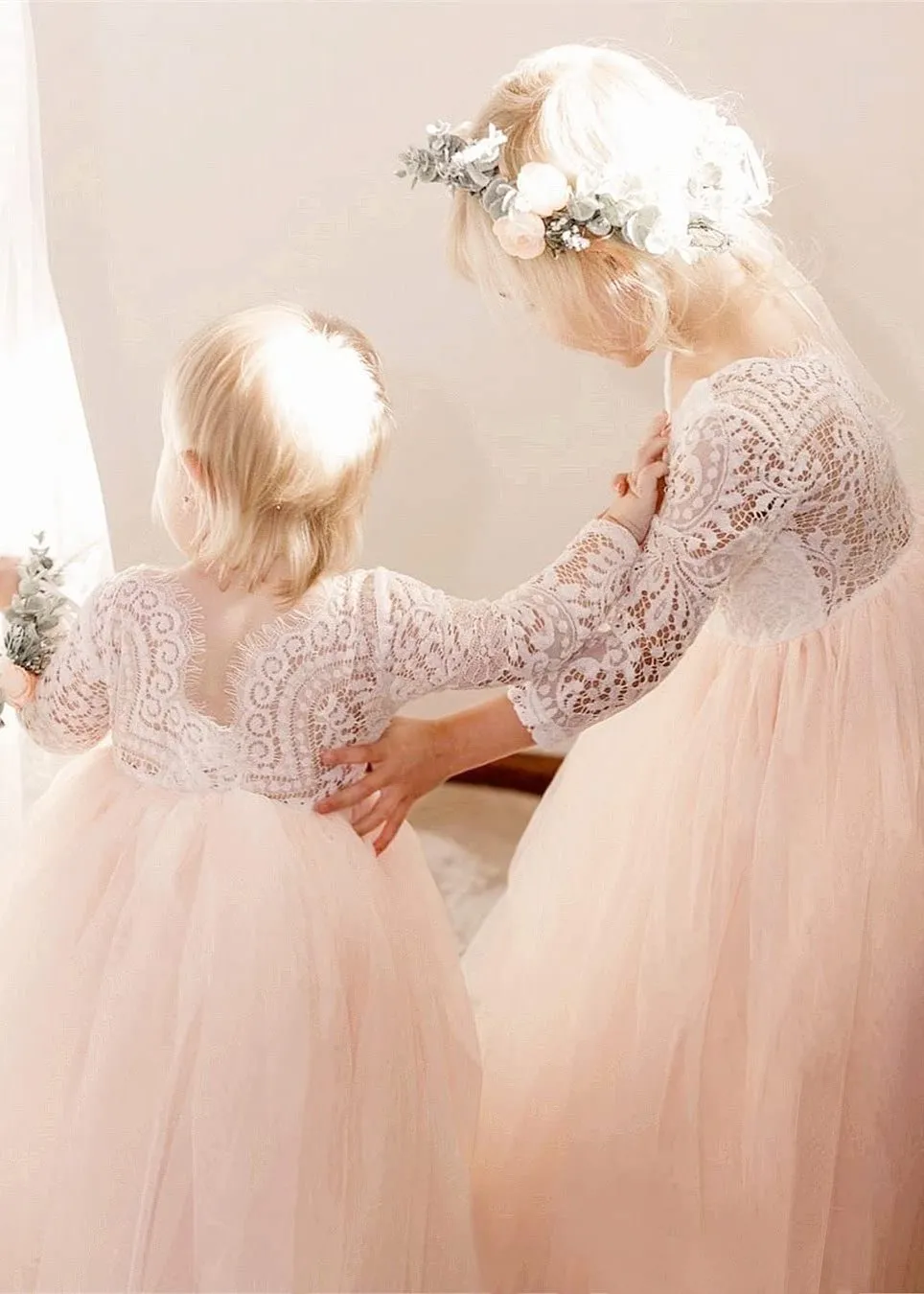 Peony Lace Flower Girl Dress in Pink