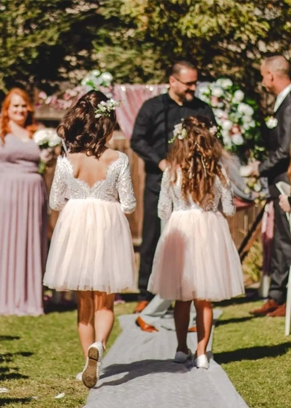 Peony Lace Flower Girl Dress in Pink