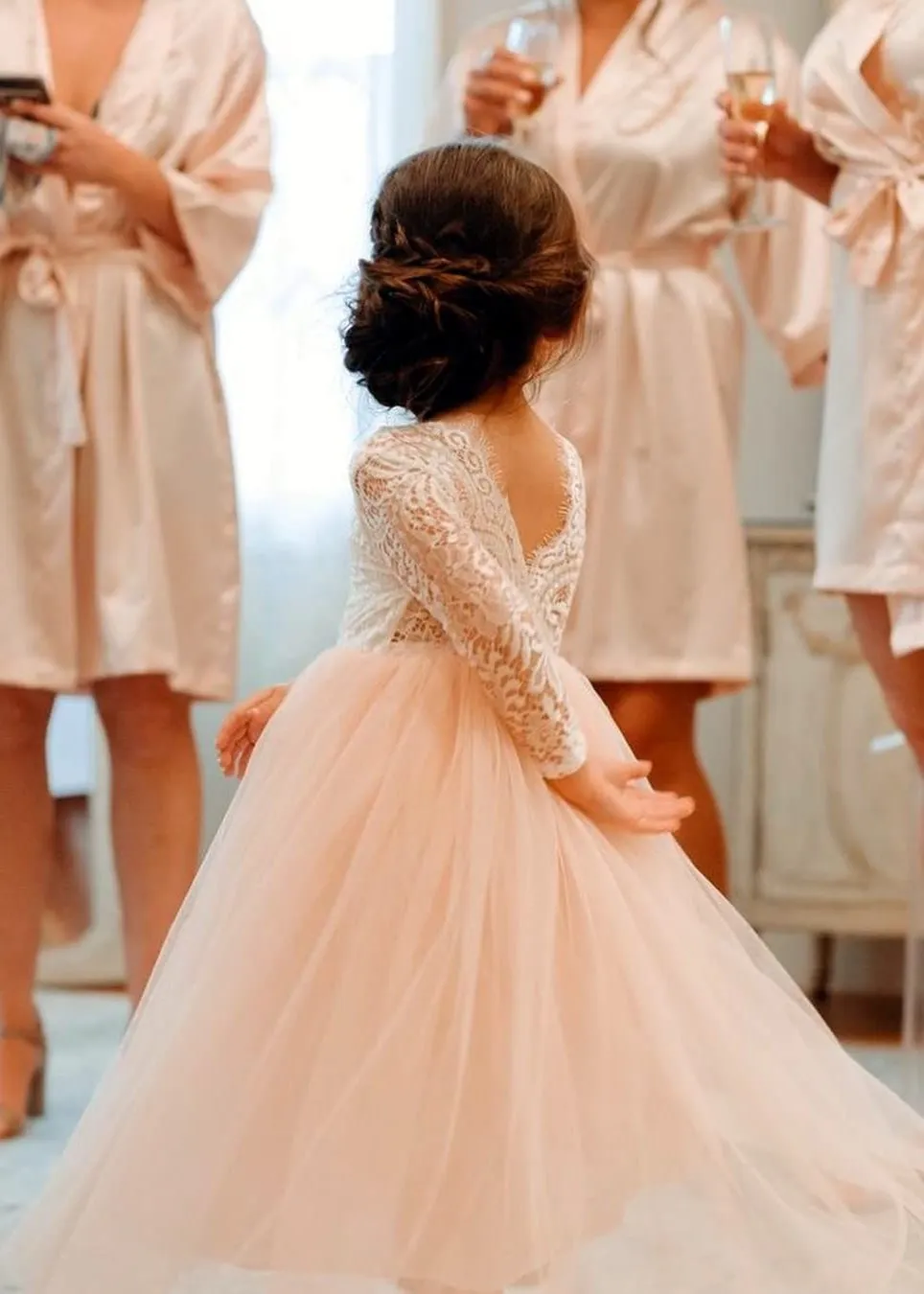 Peony Lace Flower Girl Dress in Pink