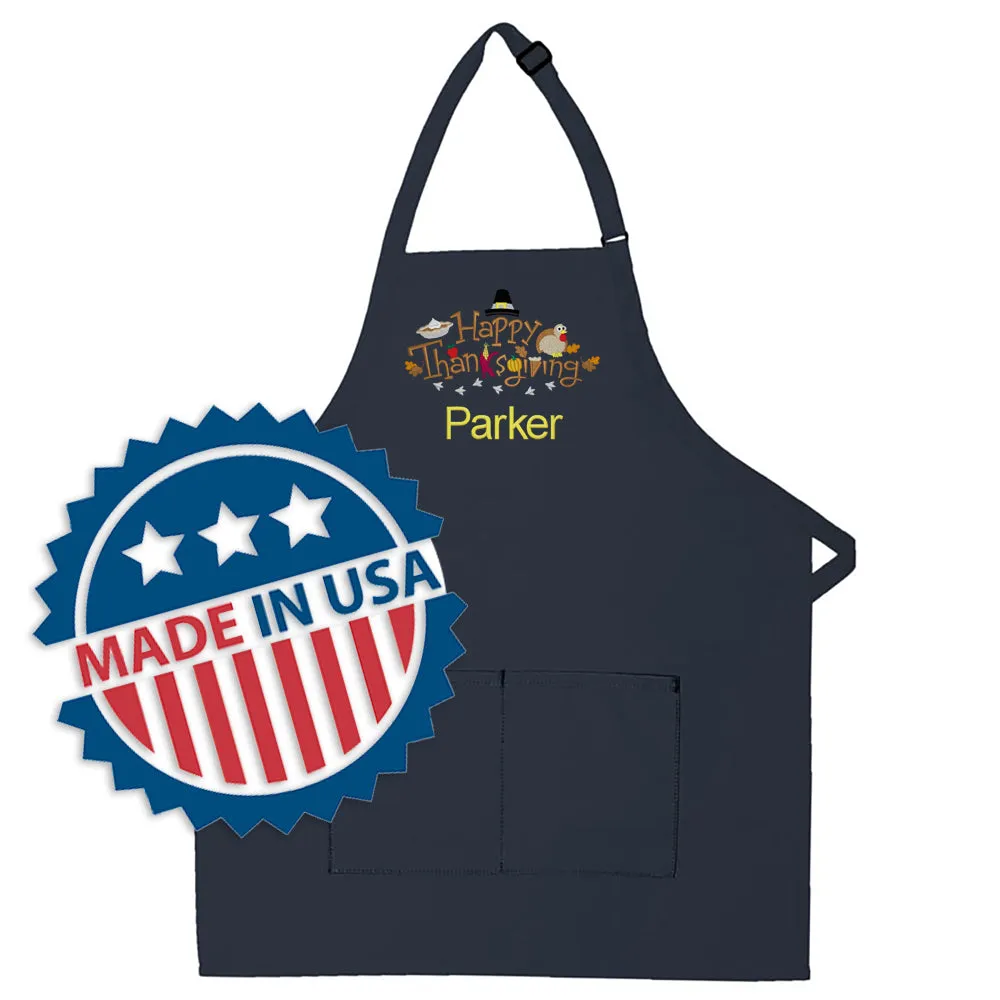 Personalized Apron Embroidered Happy Thanksgiving Design Add a Name