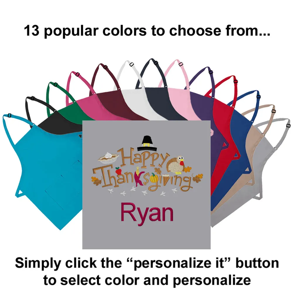 Personalized Apron Embroidered Happy Thanksgiving Design Add a Name