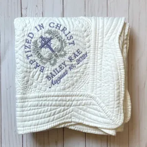 Personalized Baptism Blanket - For Girl - Lilac and Silver - 36 x 46 Inches - Christening or Dedication