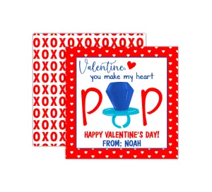 Personalized Blue Ring Pop Valentine's Day Tags, Valentine Cards