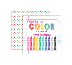 Personalized Color My World Valentine's Day Tags, Valentine Cards
