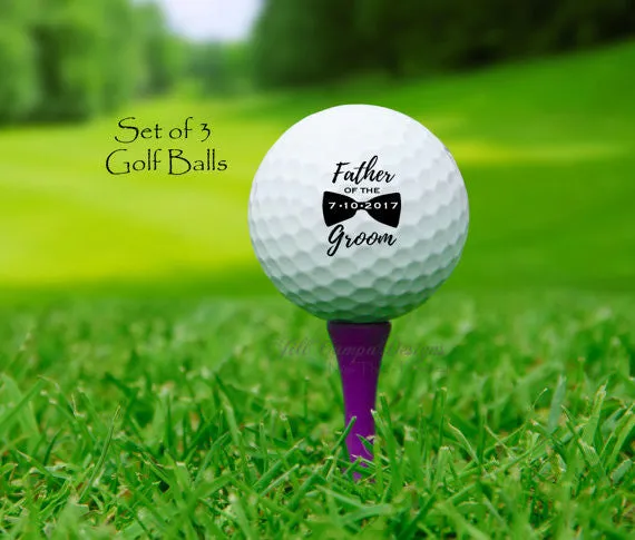 Personalized Father of the Groom Golf Ball Gift Set with Bow Tie