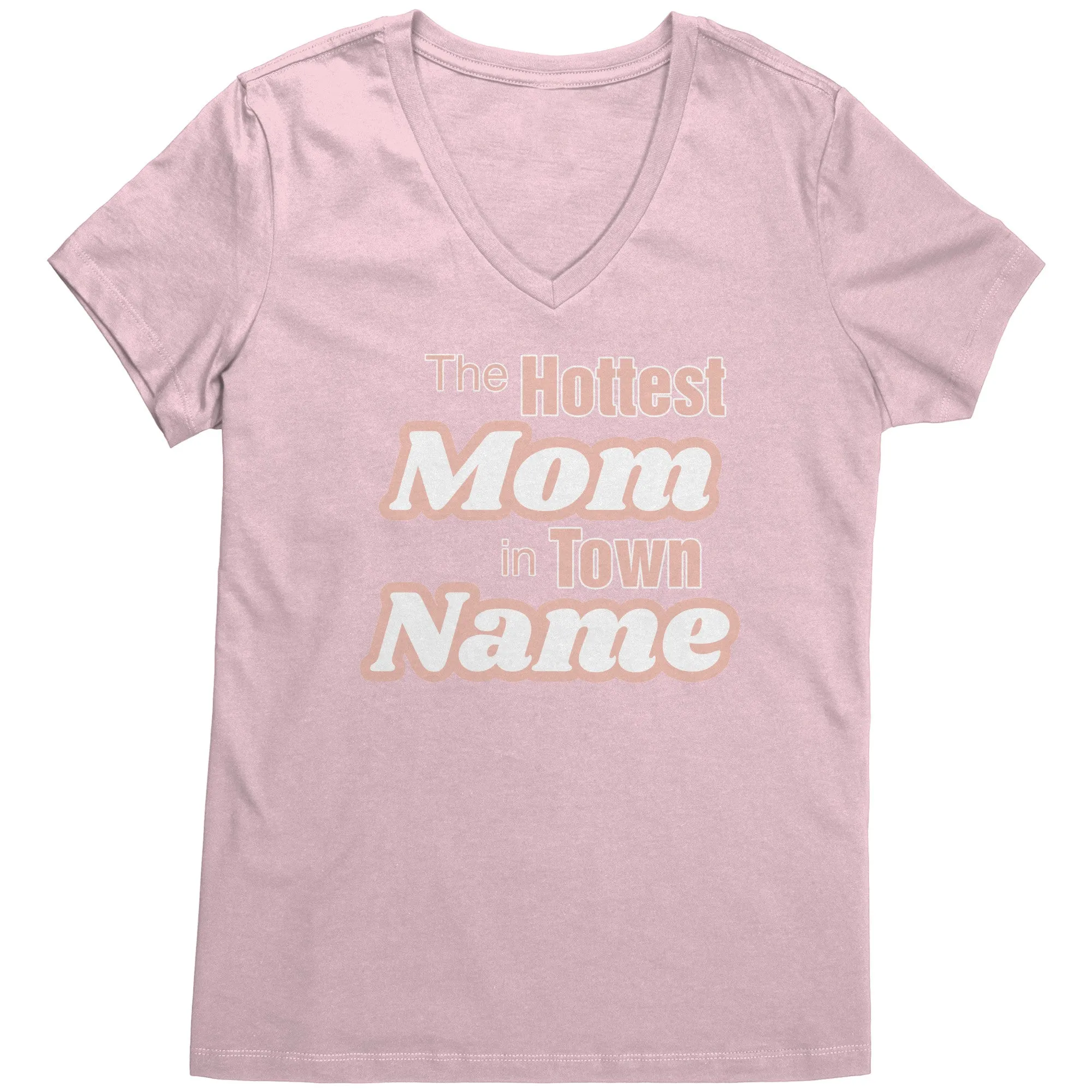 Personalized Mom Vneck, The Hottest Mom In Town Shirt, Custom Mom Shirt With Names Personalized Gift Christmas Gifts For Mom Christmas Shirt