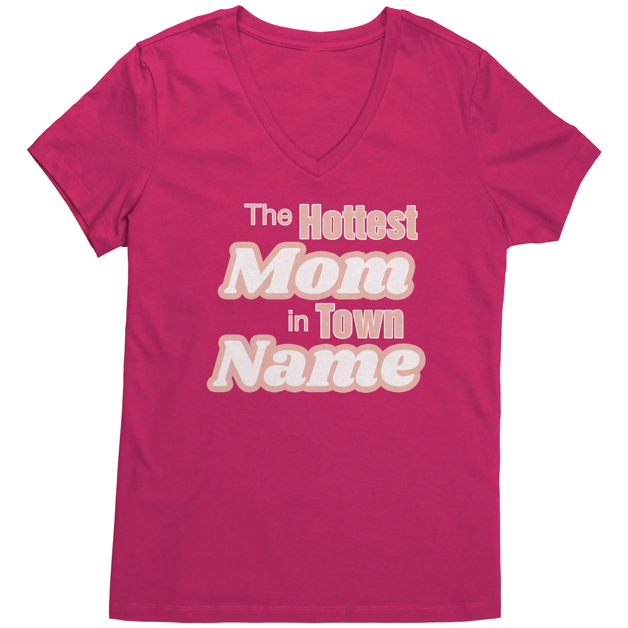 Personalized Mom Vneck, The Hottest Mom In Town Shirt, Custom Mom Shirt With Names Personalized Gift Christmas Gifts For Mom Christmas Shirt