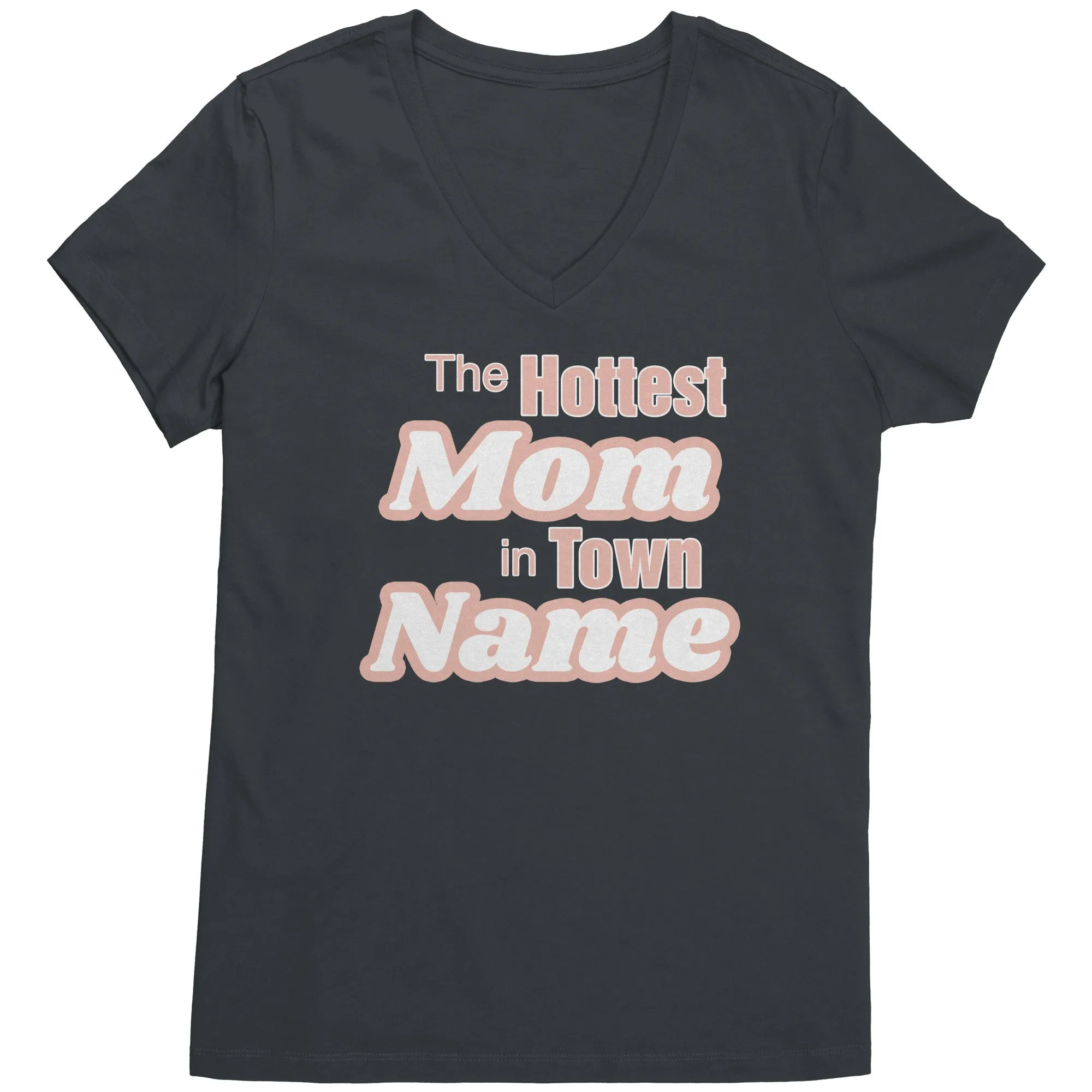 Personalized Mom Vneck, The Hottest Mom In Town Shirt, Custom Mom Shirt With Names Personalized Gift Christmas Gifts For Mom Christmas Shirt