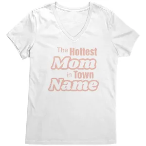 Personalized Mom Vneck, The Hottest Mom In Town Shirt, Custom Mom Shirt With Names Personalized Gift Christmas Gifts For Mom Christmas Shirt