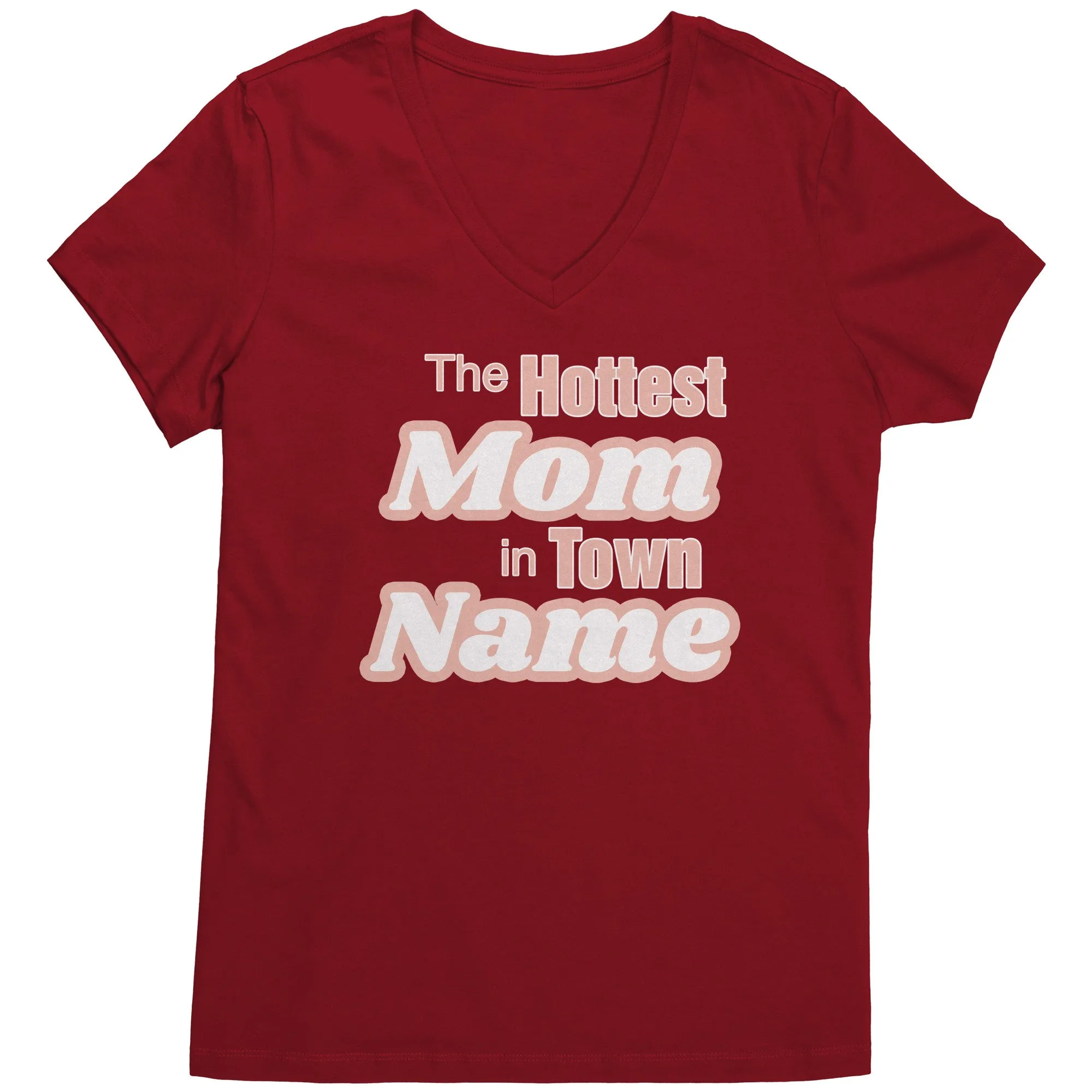Personalized Mom Vneck, The Hottest Mom In Town Shirt, Custom Mom Shirt With Names Personalized Gift Christmas Gifts For Mom Christmas Shirt